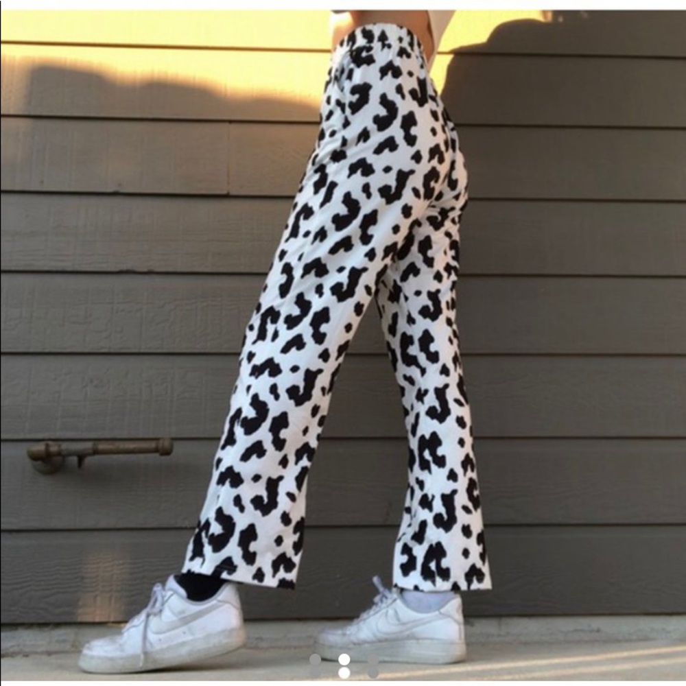 High waisted cow print flowy pants